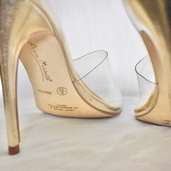 🌞SIZE 7 FIT | Anne Michelle Slip on Clear Nude Gold Stiletto Heels - Picture 11 of 14
